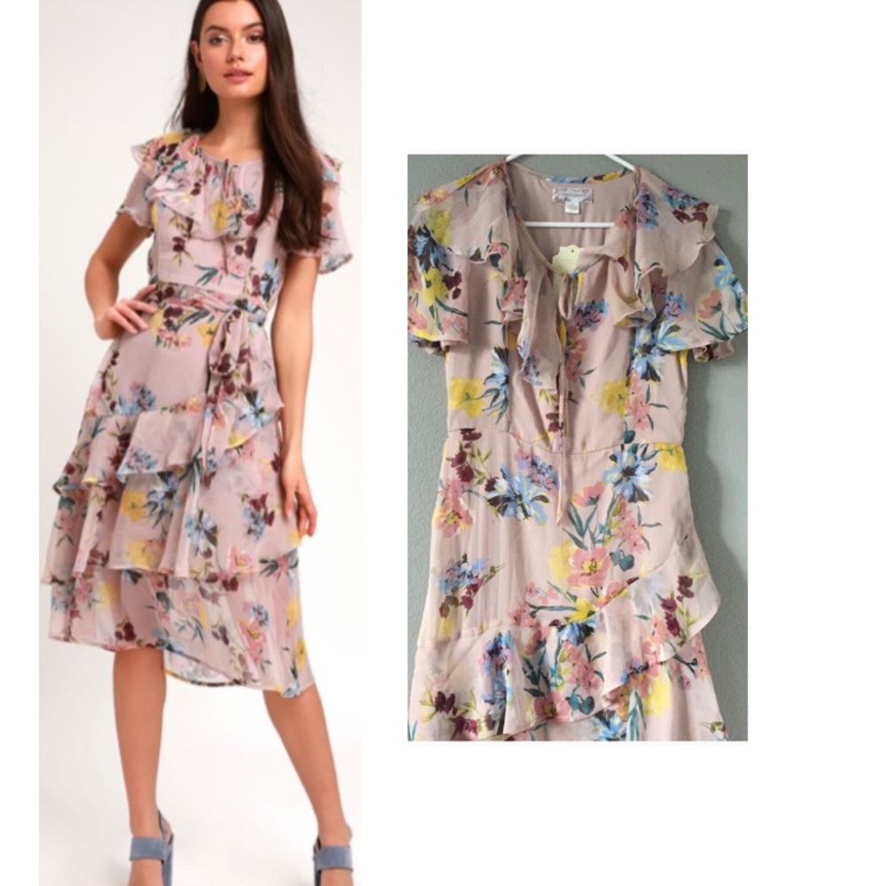 Band Of Gypsies- Sunny Mauve Floral Ruffle Dress